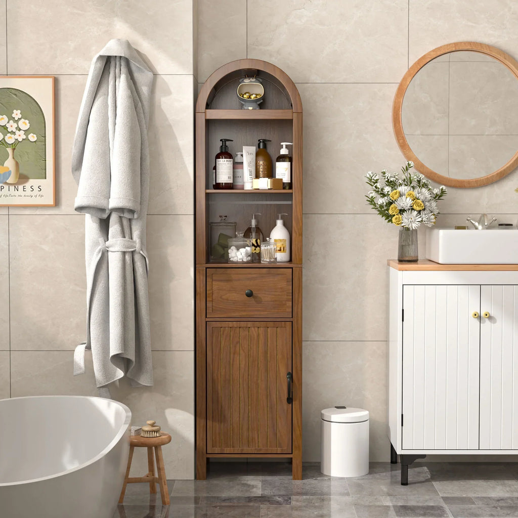 Nouveauté 2026 – Armoires de rangement hautes pour salle de bain Fiogmub avec portes et étagères, armoire à linge haute et étroite avec tiroir