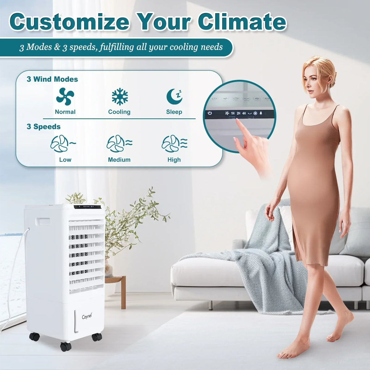 Nouveauté 2026 – Refroidisseur d'air par évaporation CAYNEL , climatiseur portable avec minuterie 7 h pour arrêt automatique, réservoir de 1,85 gallons, climatiseur sans fenêtre, climatiseur de type rafraîchisseur d'air pour chambre à coucher, intéri