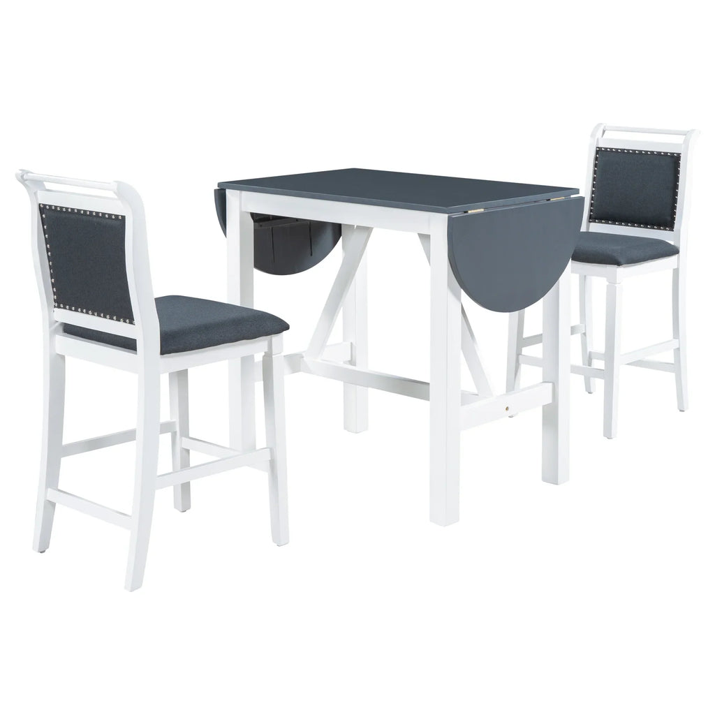 Nouveauté 2026 – Ensemble de salle à manger pliant 3 pièces en bois Harper & Bright Designs : table à abattants et 2 chaises de bar rembourrées, idéal pour les petits espaces, marron
