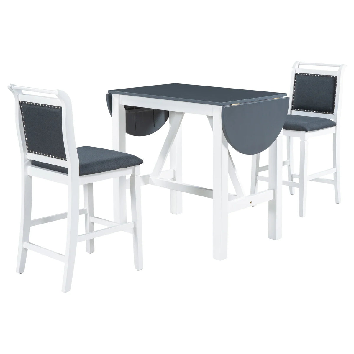 Nouveauté 2026 – Ensemble de salle à manger pliant 3 pièces en bois Harper & Bright Designs : table à abattants et 2 chaises de bar rembourrées, idéal pour les petits espaces, marron