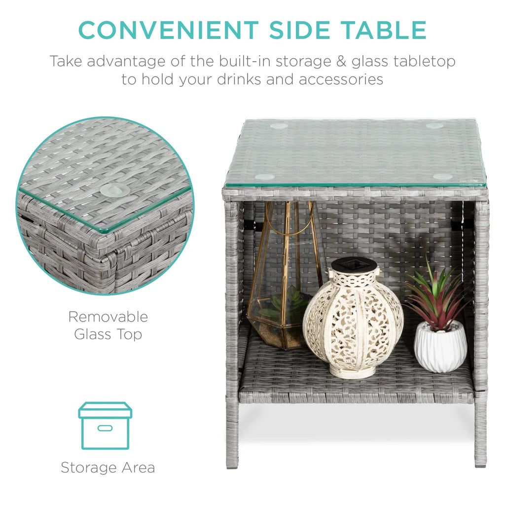 Nouveauté 2026 – Ensemble bistro de jardin 3 pièces en résine tressée Best Choice Products , avec 2 chaises et une table - Gris/Bleu marine