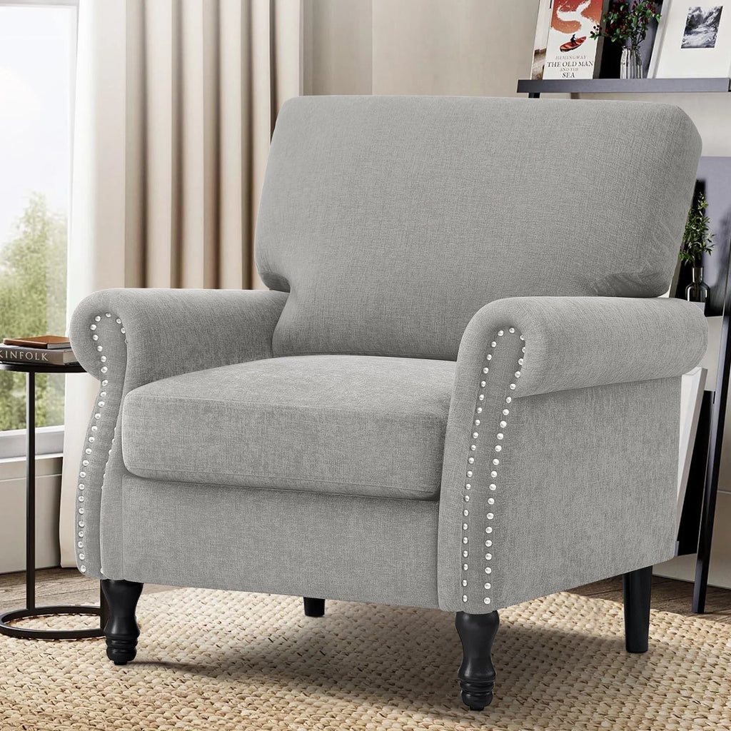 Nouveauté 2026 – Fauteuil d'appoint moderne COOLHUT , canapé une place confortable revêtu de tissu lin avec structure en bois massif, gris