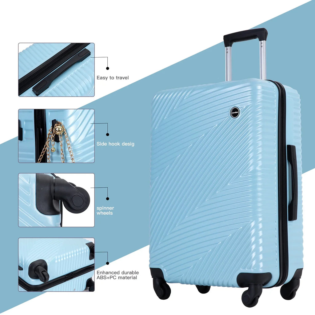 Nouveauté 2026 – Ensemble de 3 valises Tripcomp , valise rigide légère à roulettes multidirectionnelles 20 po, 24 po, 28 po (bleu