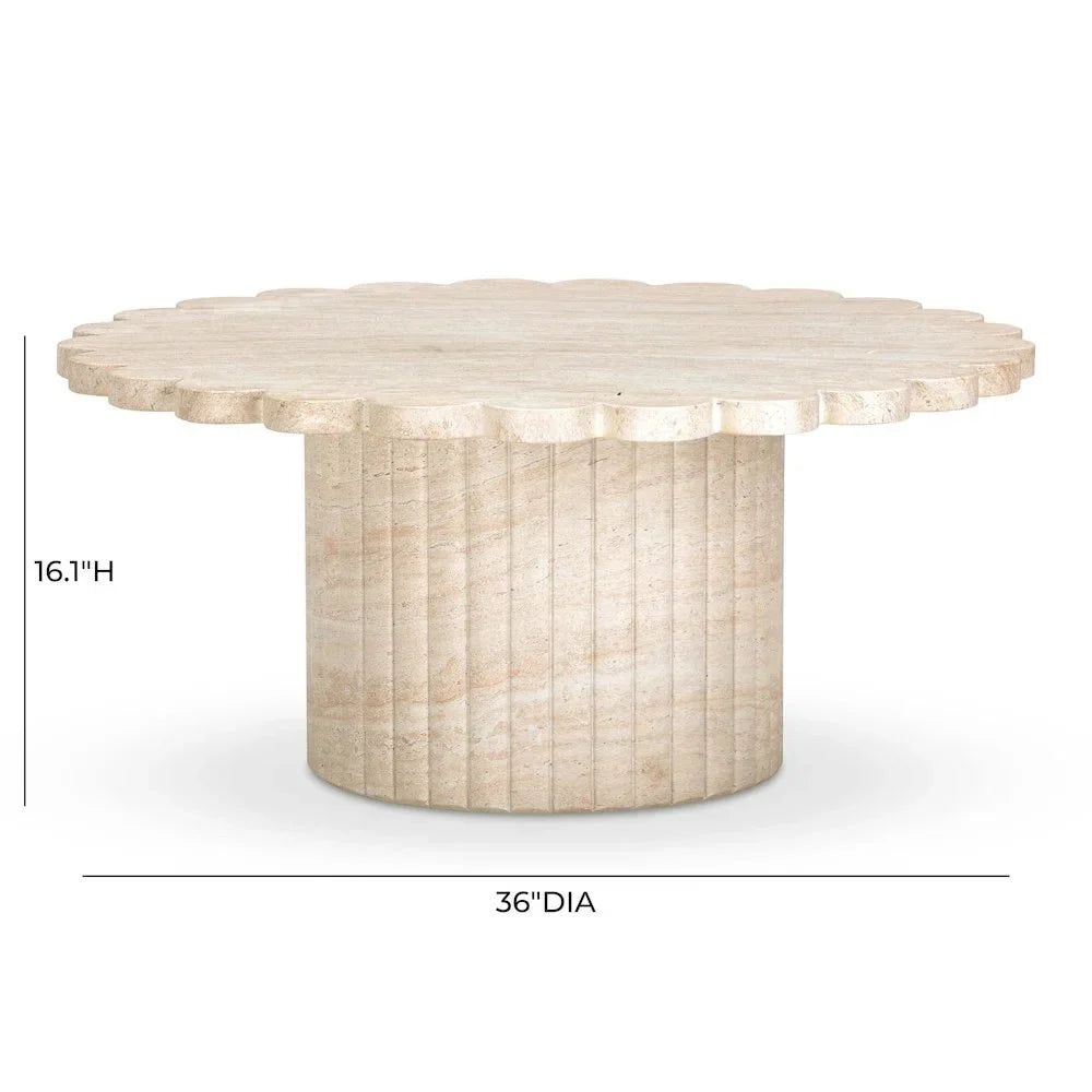 Nouveauté 2026 – Table basse d'intérieur/extérieur TOV Furniture Blossom, finition travertin lavé