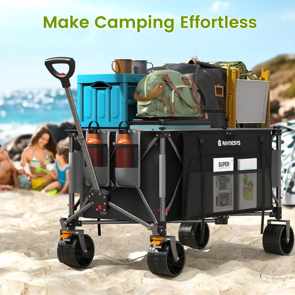 Nouveauté 2026 – Chariot pliable Raynesys 300L avec roues, , capacité de 200 kg, robuste, idéal pour la plage, les sports de sable, le camping et les courses, noir et gris