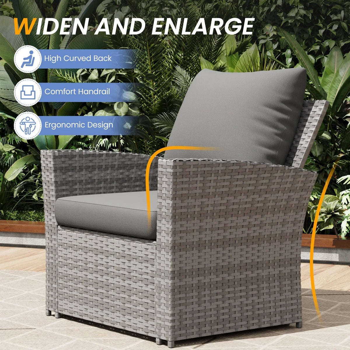 Nouveauté 2026 – Ensemble de mobilier de patio en résine tressée UDPATIO , ensemble de conversation d'extérieur 4 pièces, canapé de patio en rotin PE gris pour balcon, porche, jardin, gris