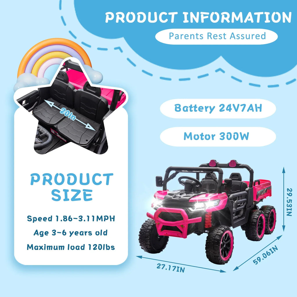 Nouveauté 2026 – Camion électrique Xuanlur 24V 2 places pour enfants , avec moteur 2x200W, benne basculante/pelle, pneus résistants, lumières LED, musique et télécommande, noir