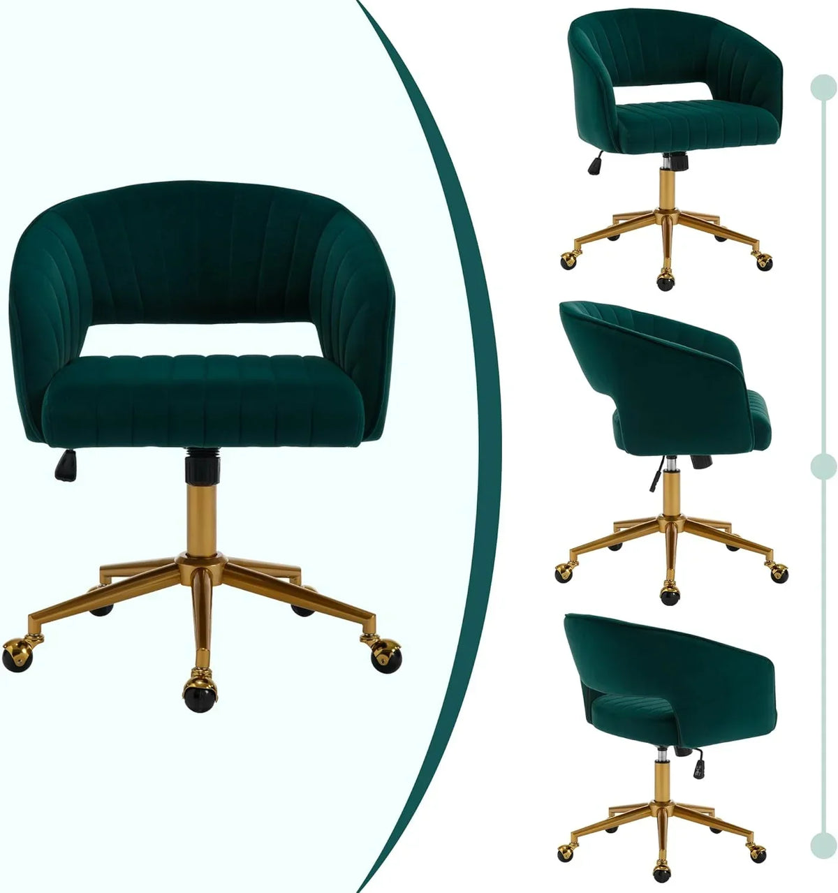 Nouveauté 2026 – Chaise de bureau Westice , chaise de travail en velours, chaise pivotante réglable en hauteur avec base dorée, idéale pour coiffeuse, bureau, salon ou salle informatique, beige