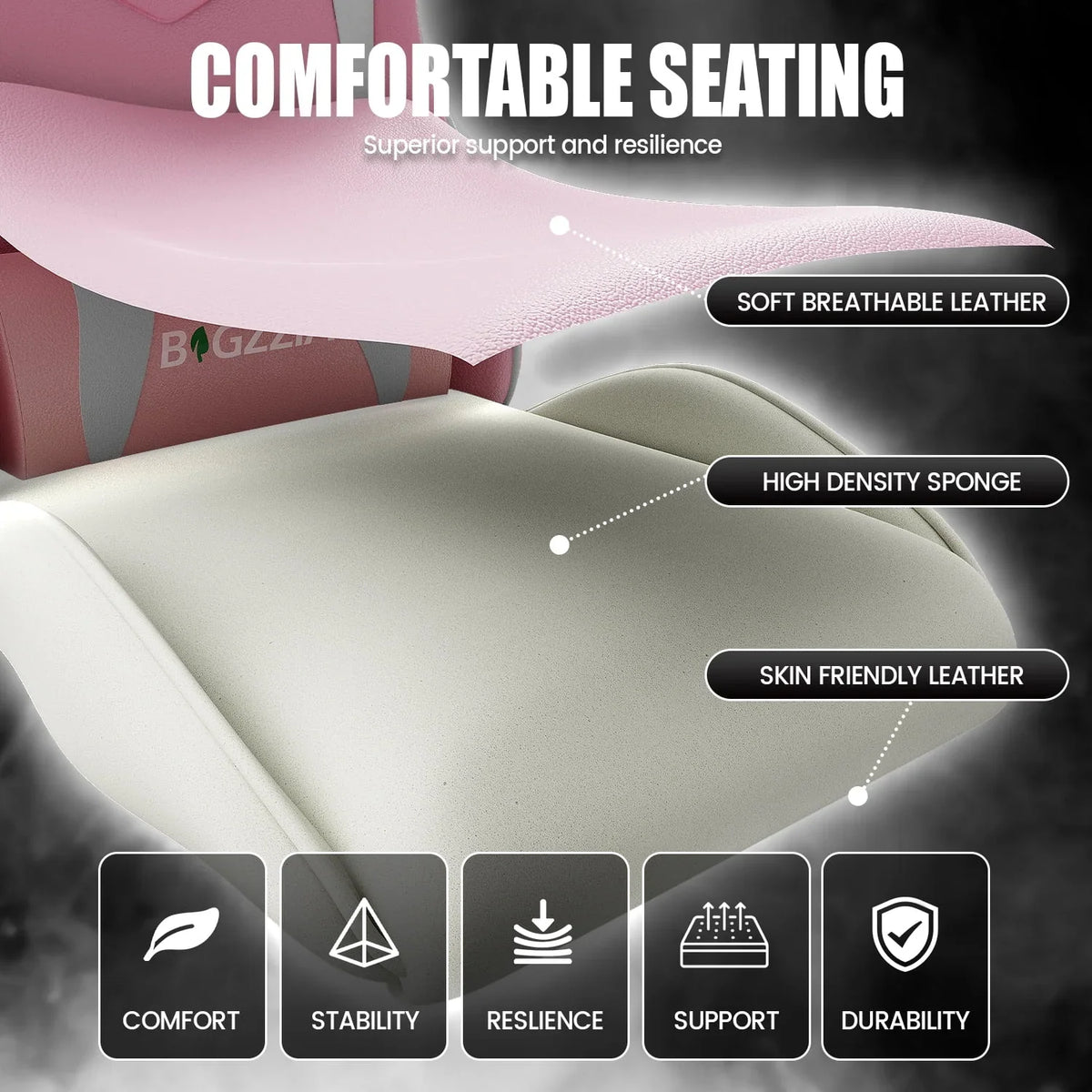 Nouveauté 2026 – Chaise de jeu Bigzzia , chaise de bureau ergonomique avec appui-tête et soutien lombaire réglables en hauteur, pour adultes et adolescents, noir et blanc