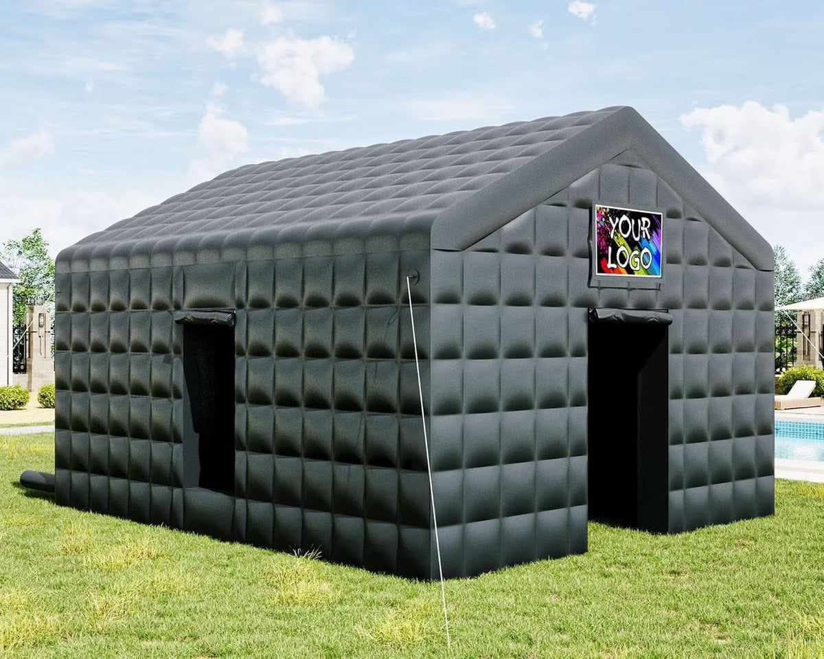 Nouveauté 2026 – Tente gonflable Jocisland , 6 x 4,9 x 4,3 m, grande tente noire pour discothèque avec 2 portes latérales, espace logo, gazebo événementiel