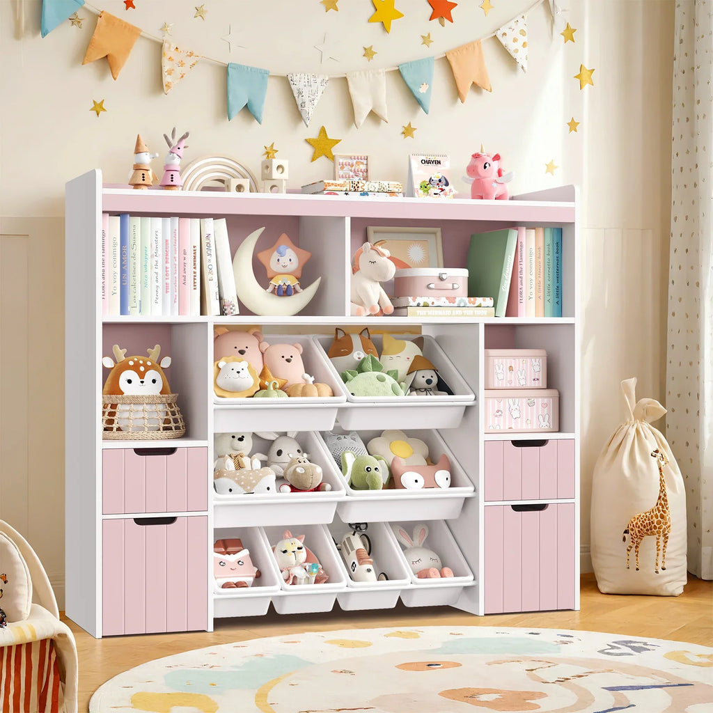 Nouveauté 2026 – Coffre de rangement pour jouets Homfa avec compartiments, tiroirs amovibles, bibliothèque pour chambre ou salon, gris