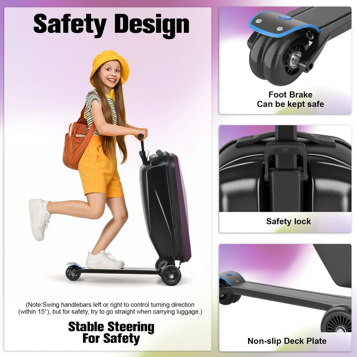 Nouveauté 2026 – Valise-trottinette Advwin pour enfants et adultes, valise rigide à roulettes pour enfants de 4 à 15 ans, multifonctionnelle, légère et pliable, avec roulettes, rose