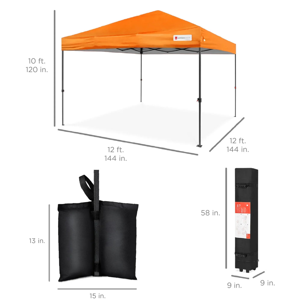 Nouveauté 2026 – Best Choice Products 3,66 m x 3,66 m - Abri pliant facile à monter avec installation en un clic, sac à roulettes et 4 sacs de lestage - Bleu marine
