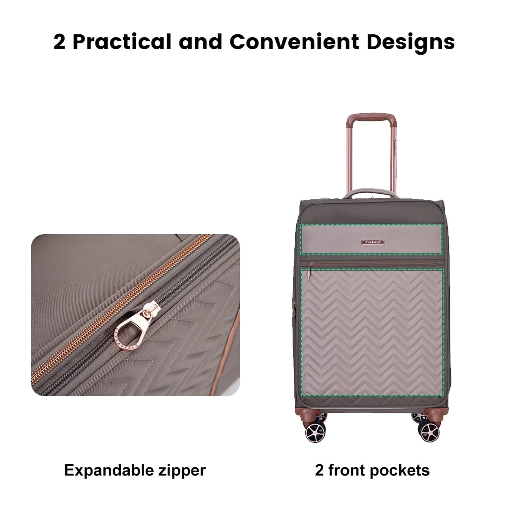 Nouveauté 2026 – Ensemble de 4 bagages Travelhouse : valise souple extensible et légère avec doubles roulettes multidirectionnelles (noir