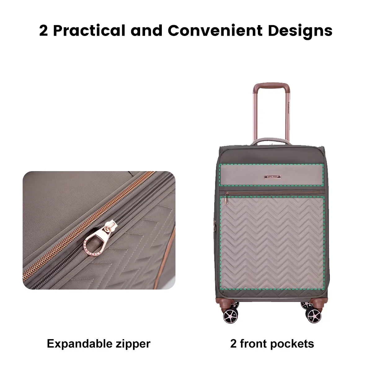 Nouveauté 2026 – Ensemble de 4 bagages Travelhouse : valise souple extensible et légère avec doubles roulettes multidirectionnelles (noir