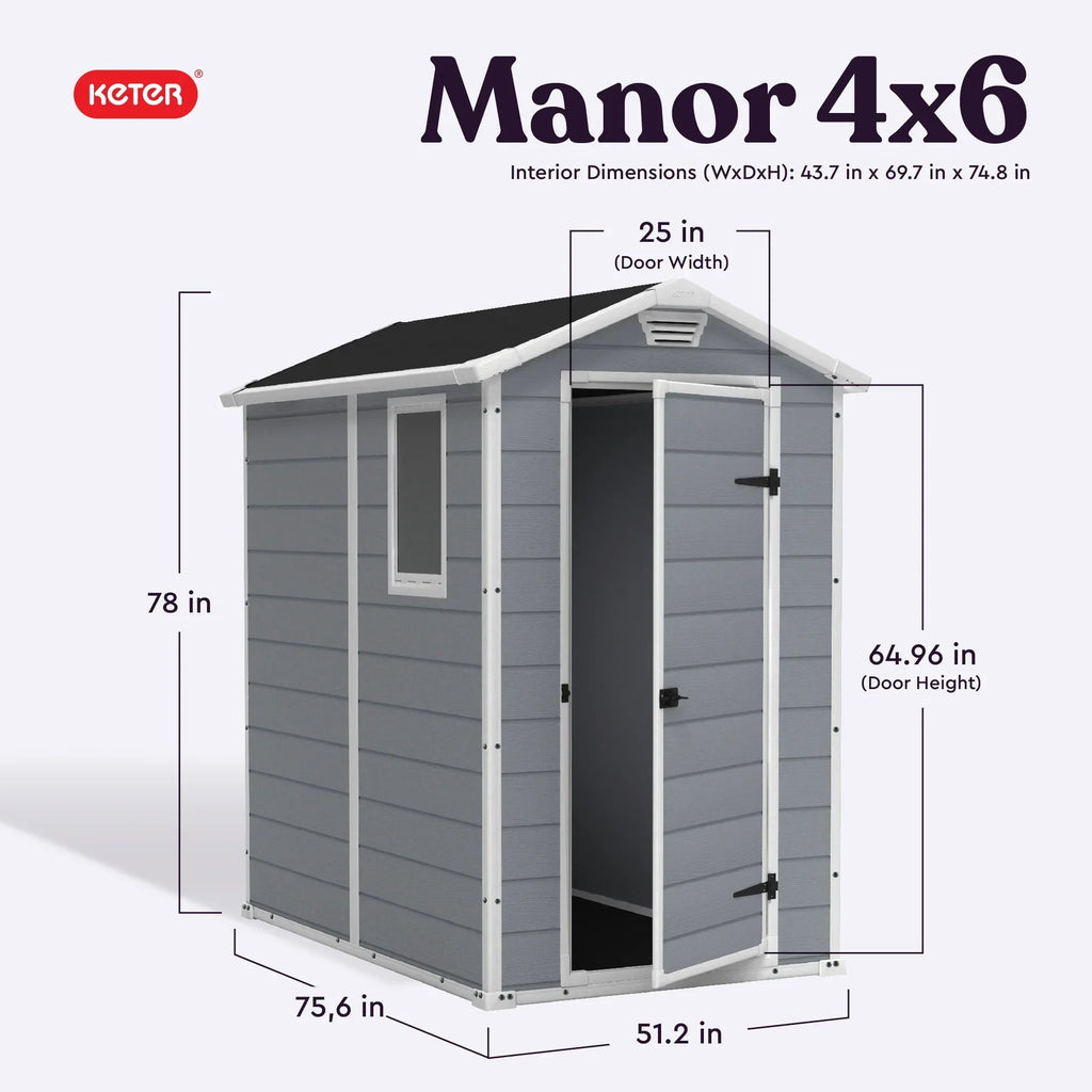 Nouveauté 2026 – Abri de jardin Keter Manor DD 213413 , 1,8 x 2,4 m, résistant aux intempéries, gris