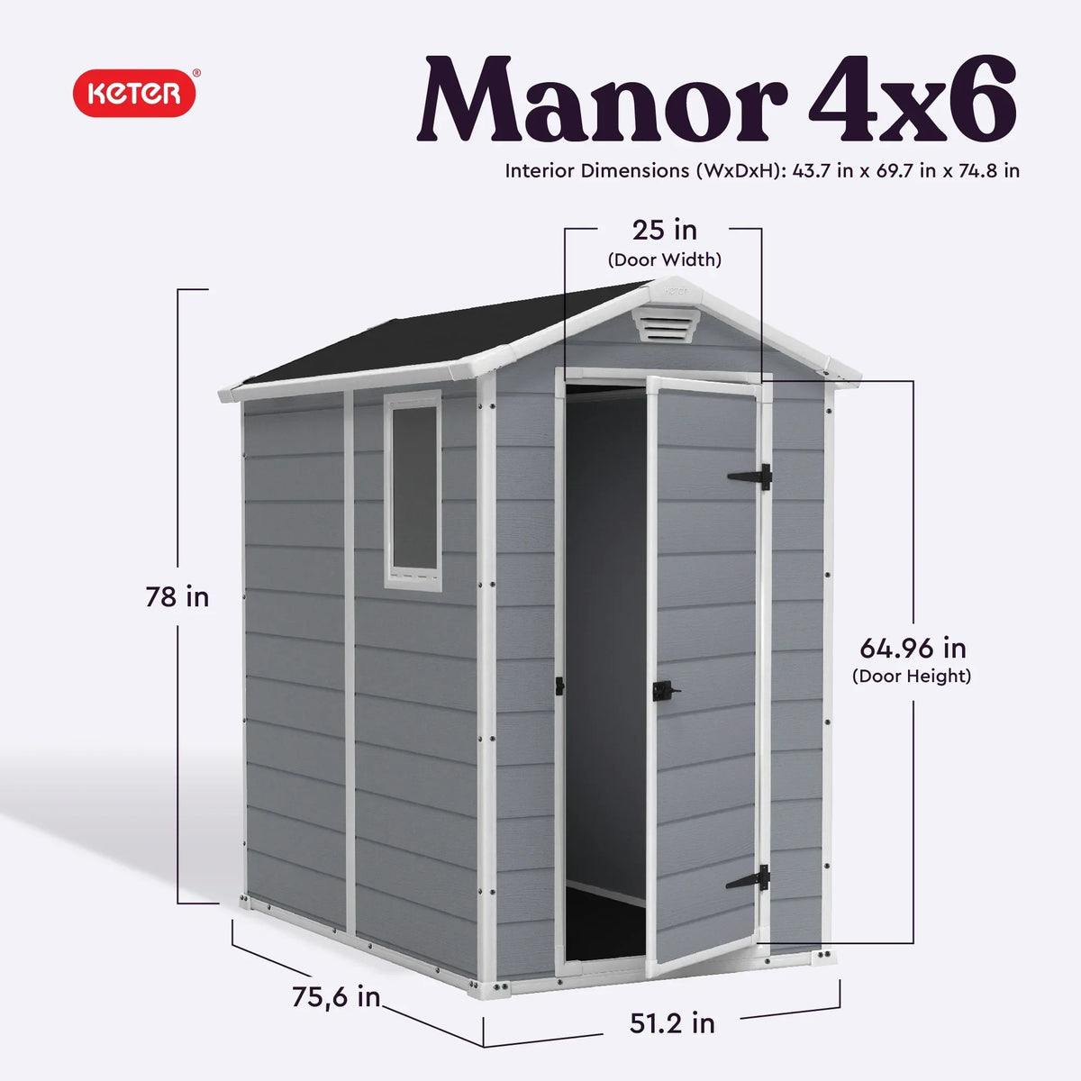 Nouveauté 2026 – Abri de jardin Keter Manor DD 213413 , 1,8 x 2,4 m, résistant aux intempéries, gris