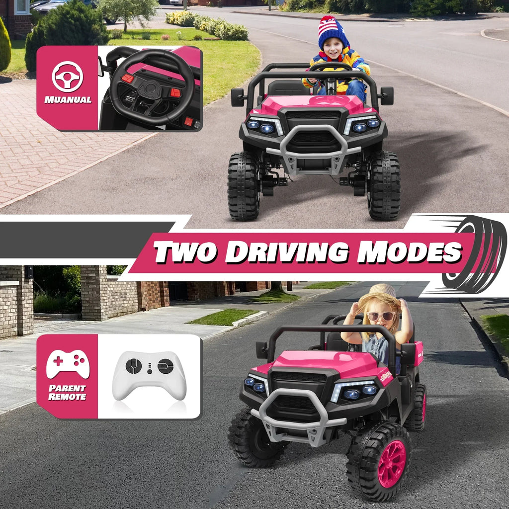 Nouveauté 2026 – Joyracer , véhicule tout-terrain électrique (UTV) 24 volts pour enfants, 2 places, avec télécommande. Voiturette de golf électrique avec 4 moteurs de 200 W, remorque inclinable et pelle, suspension à ressorts sur les 4 roues, musique
