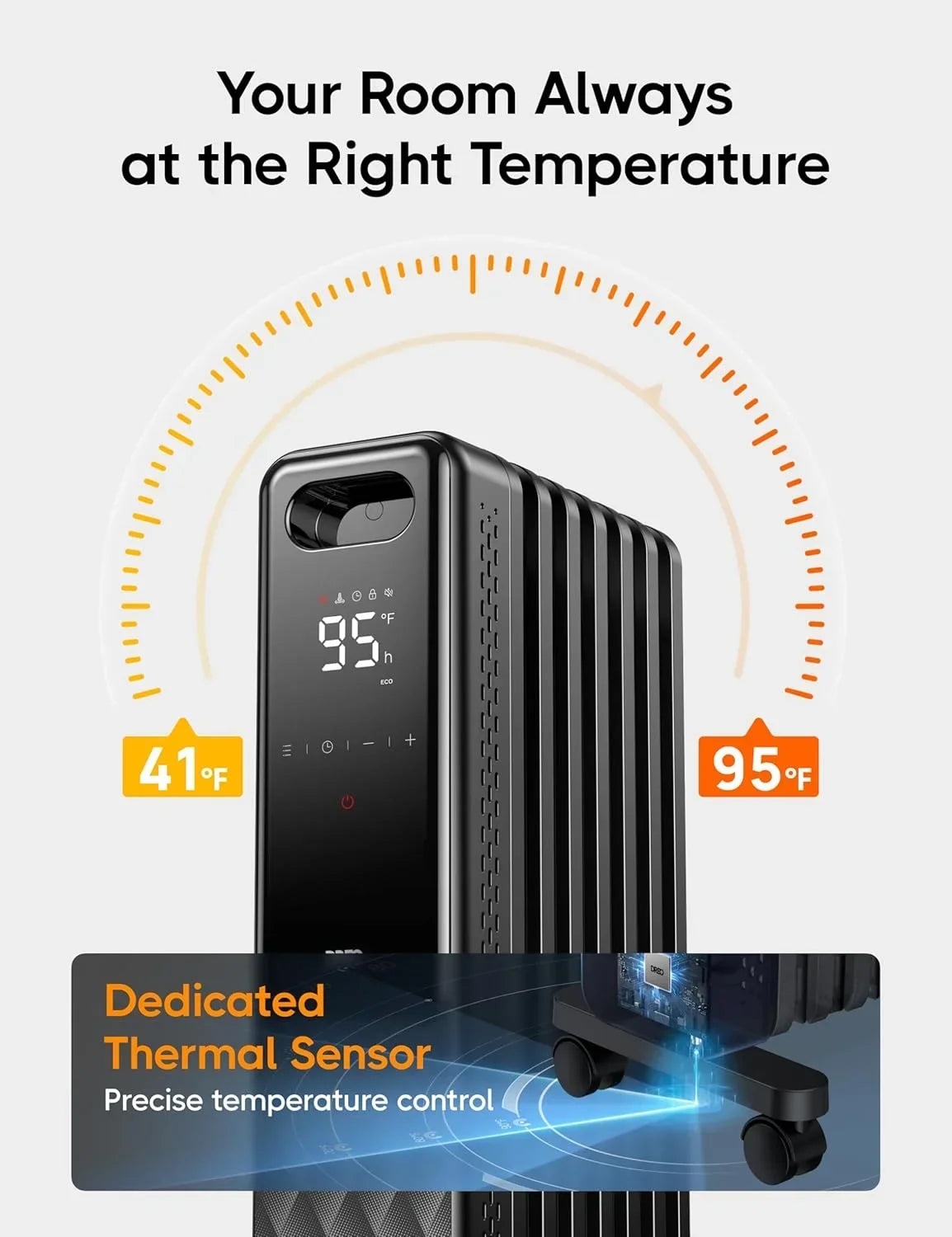 Nouveauté 2026 – Radiateur à bain d'huile Dreo , chauffage électrique radiant pour une utilisation intérieure dans de grandes pièces, avec télécommande, sécurité enfant, 4 modes, protection contre la surchauffe et le basculement, minuterie 24 h, ther