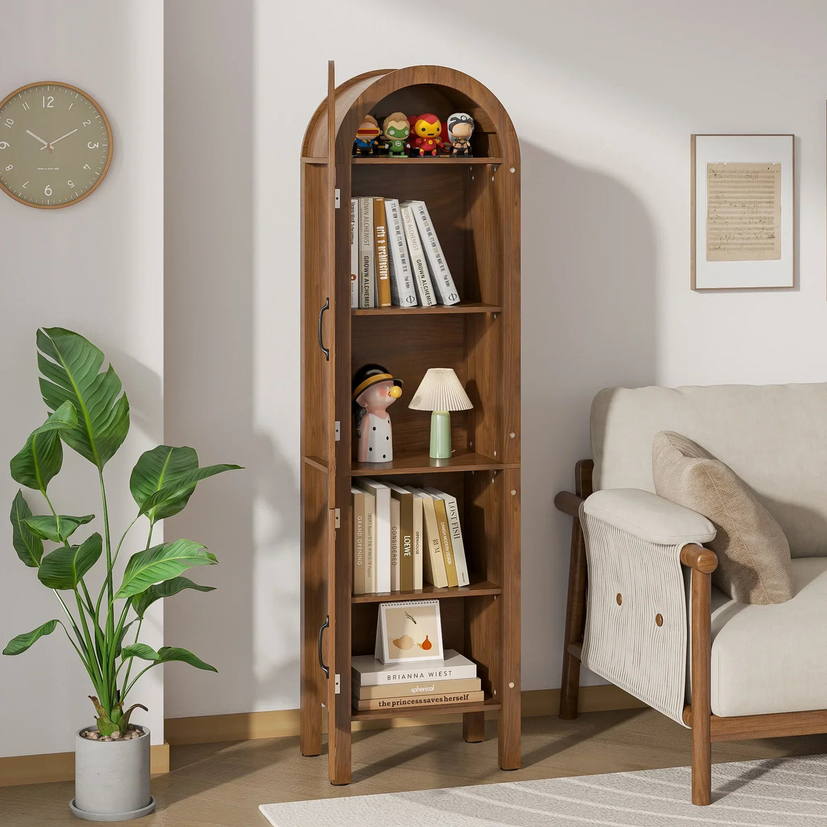 Nouveauté 2026 – Vitrine de rangement haute cintrée Fiogmub , armoire de garde-manger cintrée avec portes, portes en verre acrylique