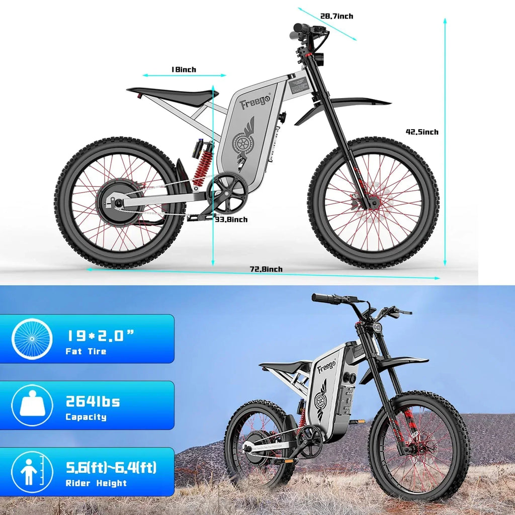 Nouveauté 2026 – Vélo tout-terrain électrique Freego X2 Pro , vitesse maximale de 80 km/h, moteur de 6000 W (crête), batterie 60 V 30 Ah, pneus 19 x 2, suspension intégrale, freins hydrauliques, accélérateur à mi-course, homologué UL2849