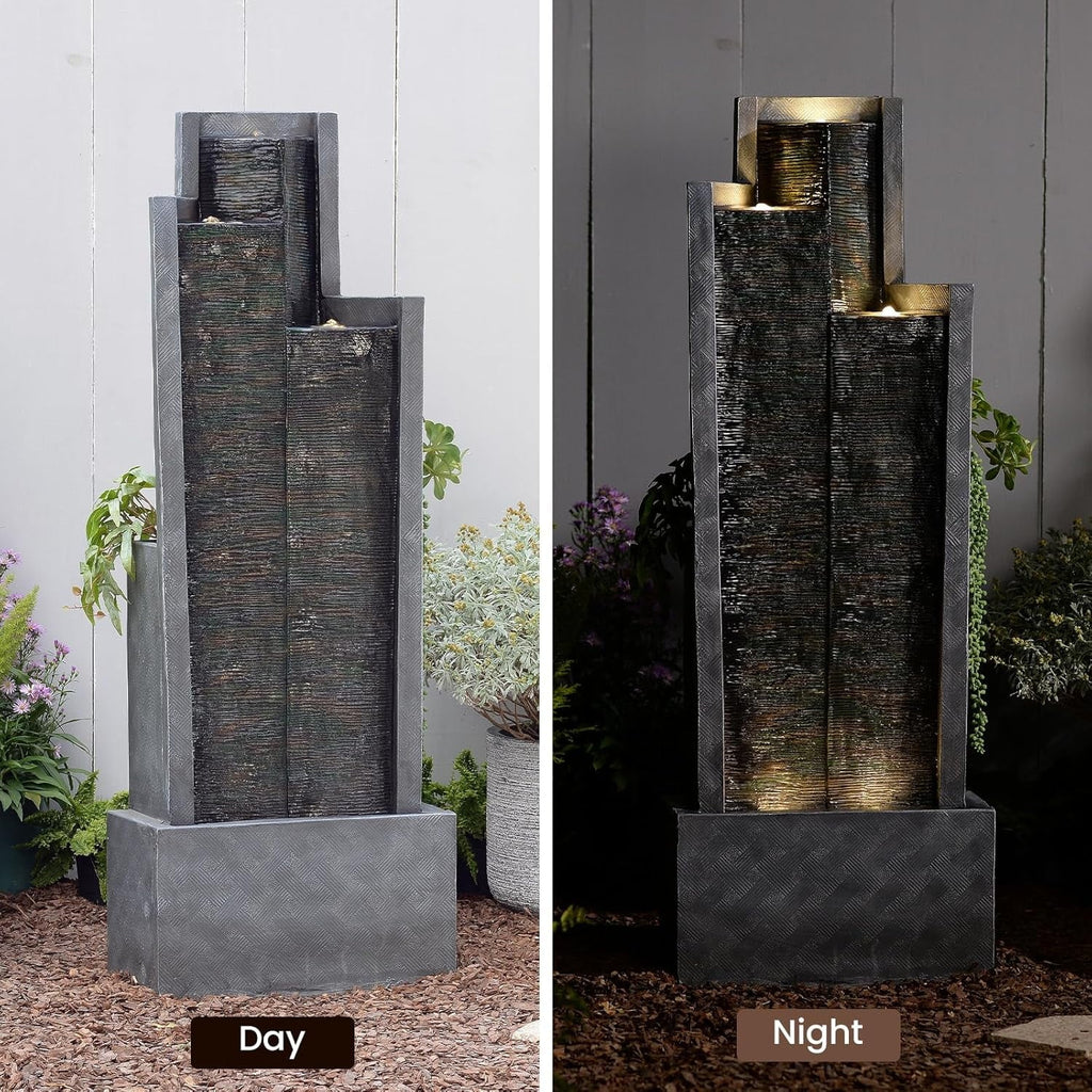 Nouveauté 2026 – Fontaine cascade moderne d'extérieur avec éclairage LED pour jardin, terrasse, cour, patio, porche et décoration intérieure