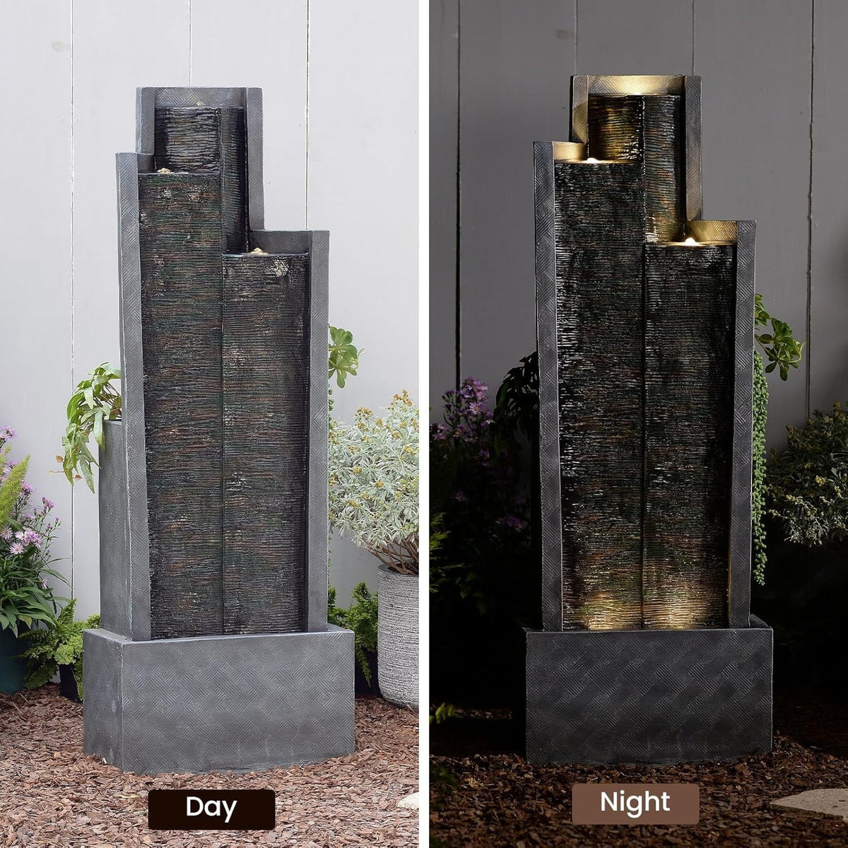 Nouveauté 2026 – Fontaine cascade moderne d'extérieur avec éclairage LED pour jardin, terrasse, cour, patio, porche et décoration intérieure