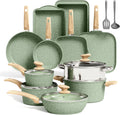 Nouveauté 2026 – Ensemble de 17 pièces de cuisine à induction Kitchen Academy avec plaque de cuisson, casseroles et poêles antiadhésives en granit vert, pour une cuisson saine