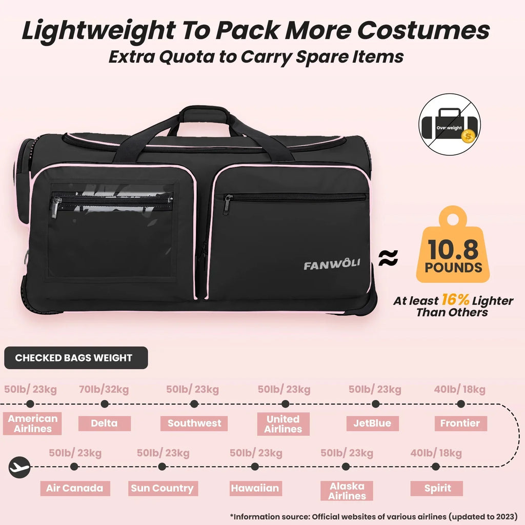 Nouveauté 2026 – Sac de danse Fegat avec portant - Sac de danse pliable à roulettes de 71 cm (28 pouces) pour compétitions, danse, spectacles, streamers et athlètes. Valise légère à roulettes