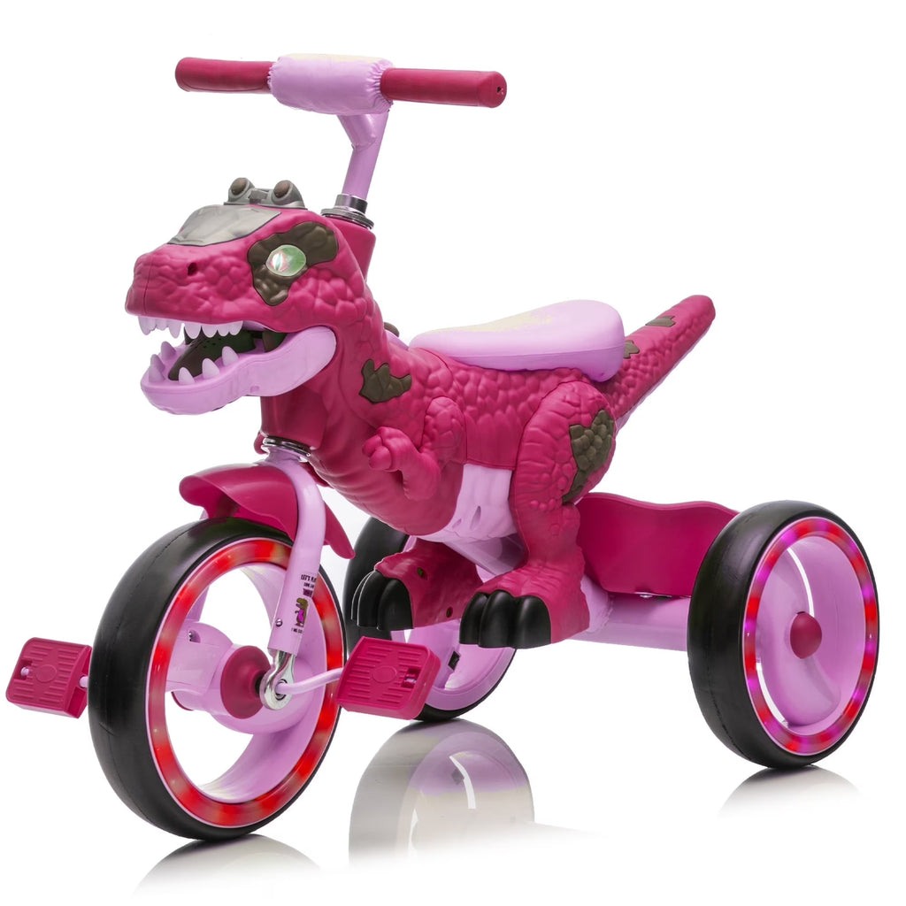 Nouveauté 2026 – Tricycle dinosaure Xuanlur pour enfants , avec larges roues lumineuses, pédales antidérapantes, panier arrière, musique et lumières LED, jouet idéal pour les enfants de 3 à 6 ans (vert