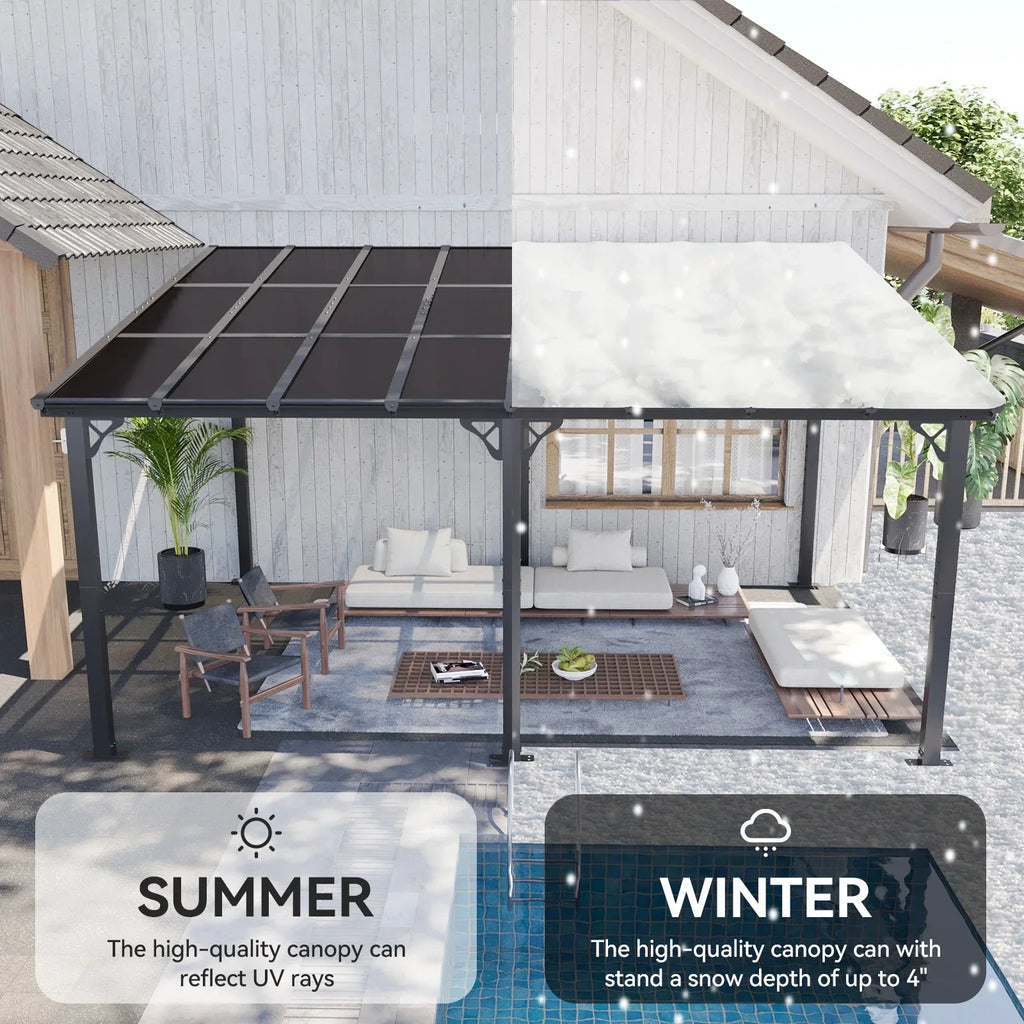 Nouveauté 2026 – Gazebo Aoxun de 2,4 m x 1,5 m pour patio, pergola avec toit incliné, grand auvent mural robuste pour barbecue, idéal pour jardin, terrasse ou patio