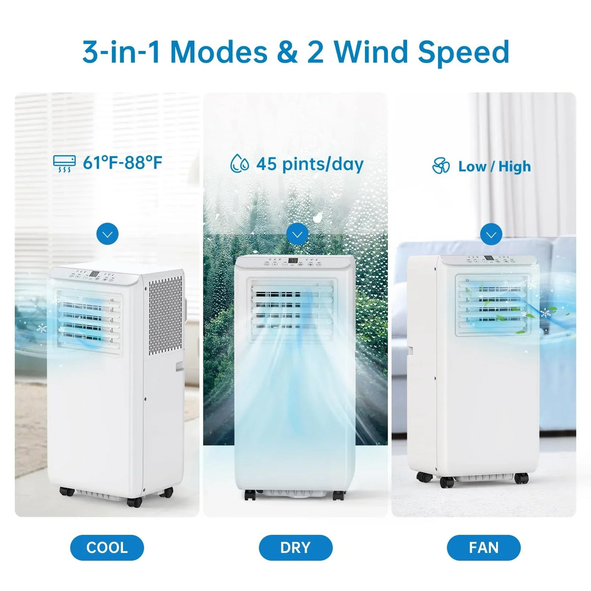 Nouveauté 2026 – Climatiseur portable TROPOW , 8 000 BTU, 3 en 1, rafraîchit jusqu'à 350 pi² (32,5 m²), unité intérieure sur pied avec déshumidificateur, kit fenêtre, blanc