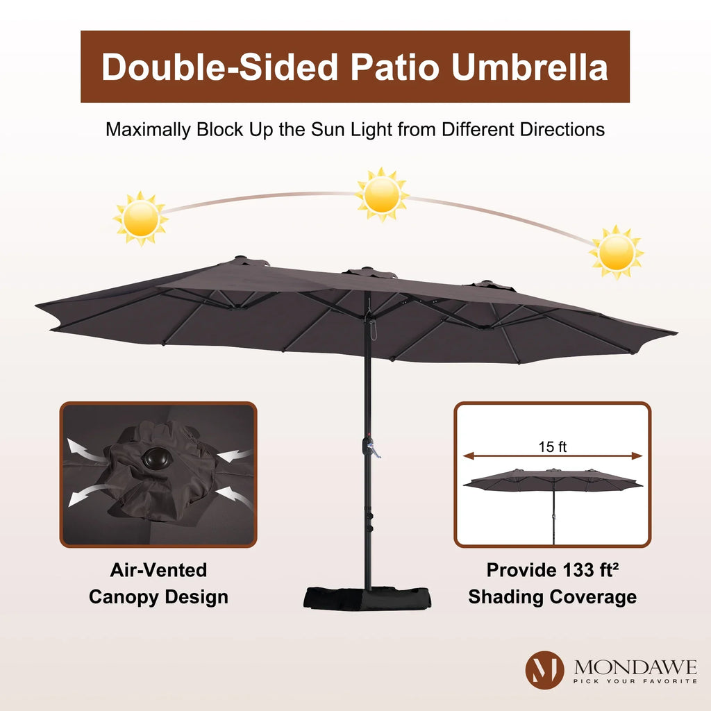 Nouveauté 2026 – Parasol rectangulaire Mondawe 4,57 m (15 pi) avec base et éclairage LED beige