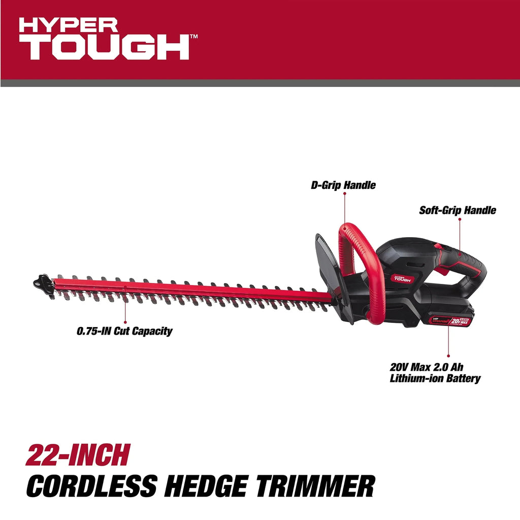 Nouveauté 2026 – Taille-haie sans fil à batterie Hyper Tough 20V Max 22 pouces, HT21-401-003-07