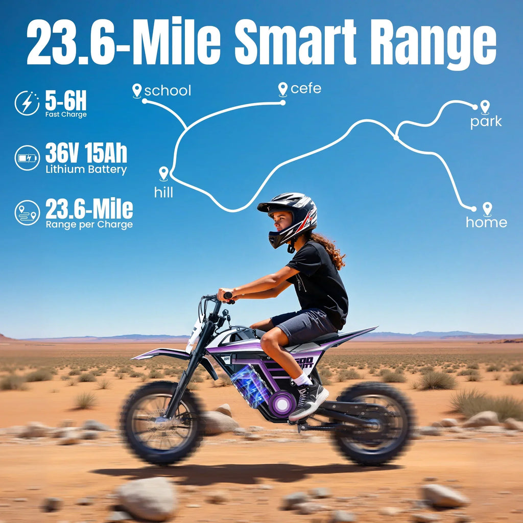 Nouveauté 2026 – Moto tout-terrain électrique QEASET , 500 W, pour enfants (garçons et filles) de 8 à 14 ans, bleue