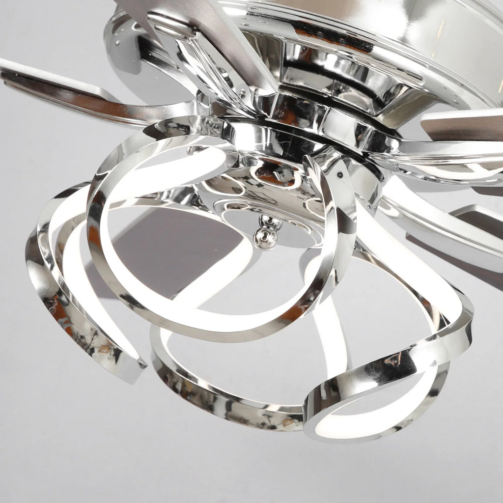 Nouveauté 2026 – Ventilateur de plafond contemporain chromé Parrot Uncle 52 pouces (132 cm) avec éclairage LED intégré et télécommande