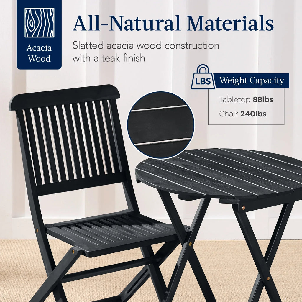 Nouveauté 2026 – Ensemble bistro 3 pièces en bois d'acacia Best Choice Products , mobilier de patio pliant avec 2 chaises et une table - Naturel