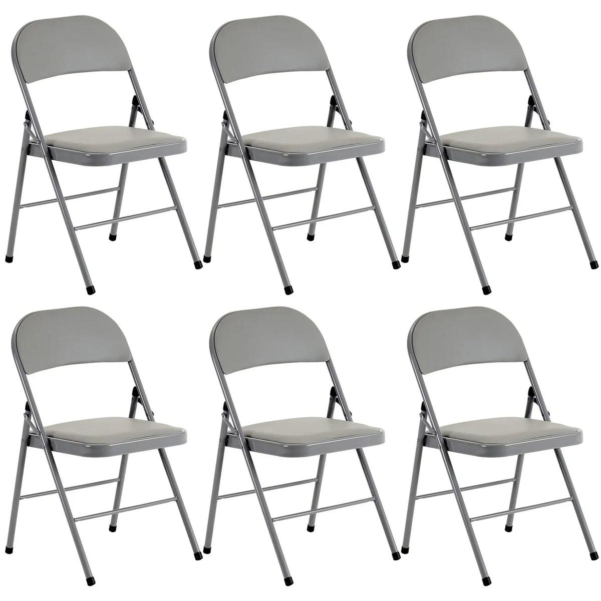 Nouveauté 2026 – Lot de 6 chaises pliantes grises avec assise rembourrée, portables et empilables, pour une utilisation intérieure et extérieure. Structure métallique robuste, idéale pour les événements, bureaux, mariages et fêtes. Capacité de charge