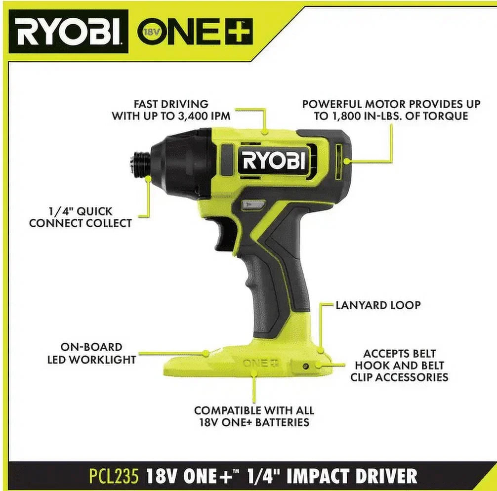 Nouveauté 2026 – Kit combiné sans fil RYOBI ONE+ 18 V comprenant une perceuse-visseuse, une visseuse à percussion, deux batteries de 1,5 Ah et un chargeur