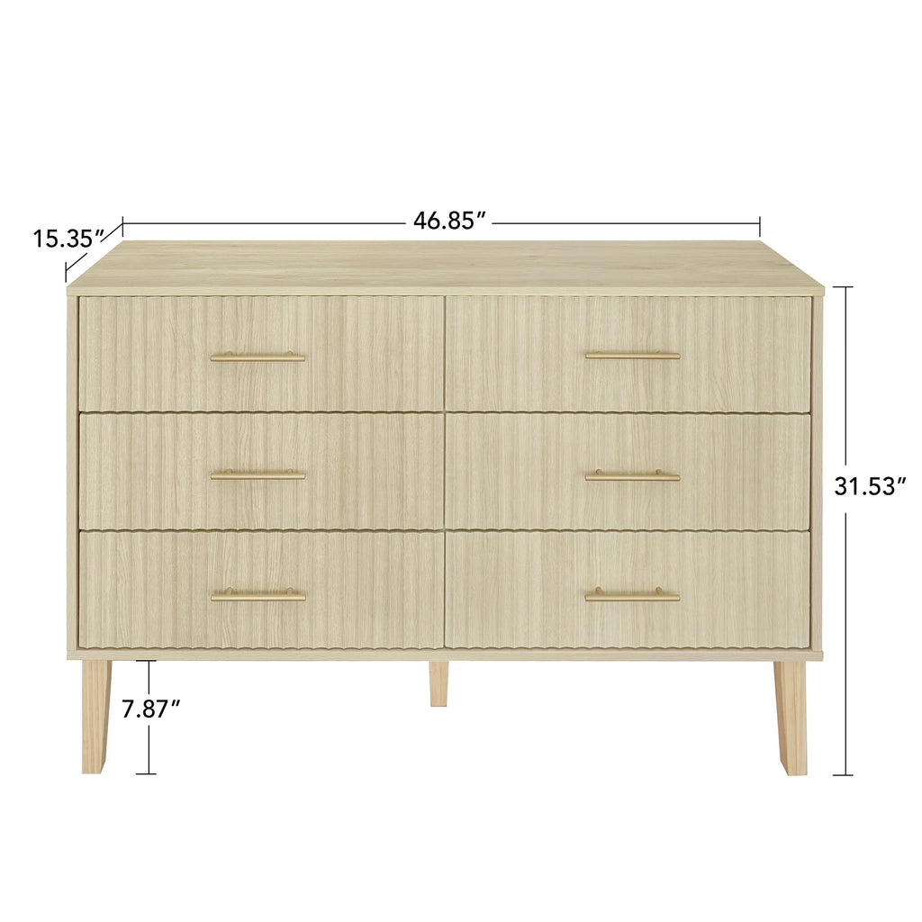 Nouveauté 2026 – Commode à 6 tiroirs Fluted , commode moderne large, commode double à 6 tiroirs