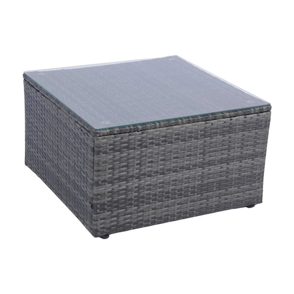 Nouveauté 2026 – Ensemble de mobilier de patio 7 pièces , canapé d'angle en rotin PE, ensemble de conversation avec coussins et table basse en verre, pour balcon, pelouse et jardin, gris