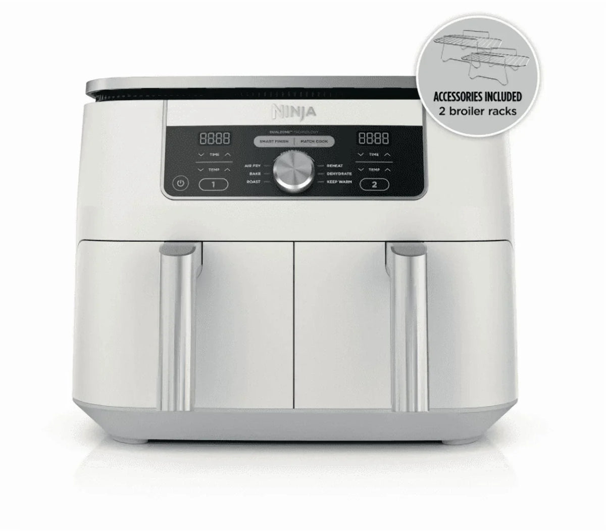 Nouveauté 2026 – Friteuse à air Ninja Foodi 6-en-1, 8 pintes (7,6 L) à 2 paniers avec technologie DualZone - Blanche