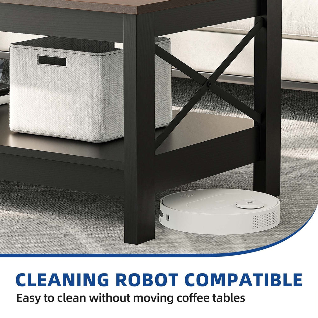 Nouveauté 2026 – Table basse Moasis Farmhouse avec rangement, table centrale à 2 niveaux pour salon, plateau gris délavé et blanc