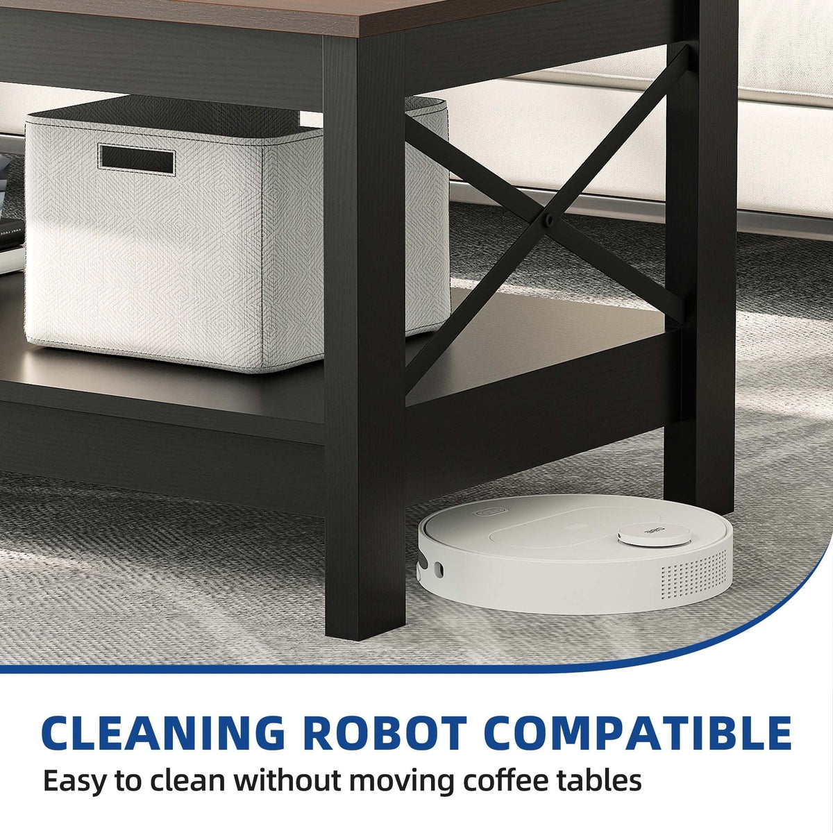 Nouveauté 2026 – Table basse Moasis Farmhouse avec rangement, table centrale à 2 niveaux pour salon, plateau gris délavé et blanc