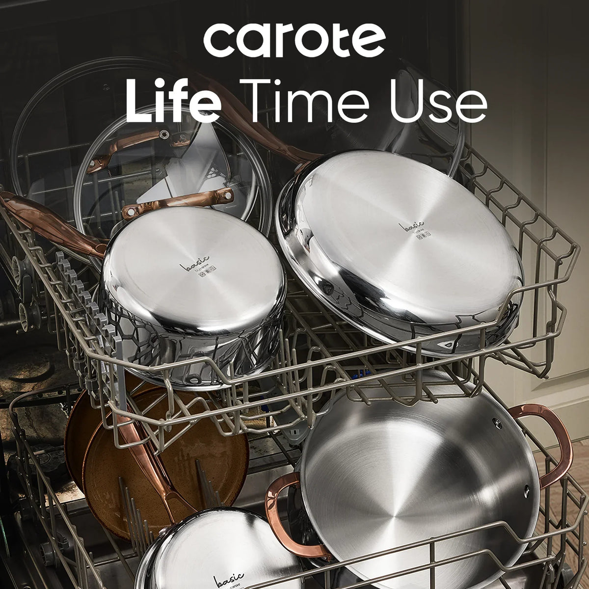 Nouveauté 2026 – Batterie de cuisine Carote 23 pièces en acier inoxydable triple couche avec couvercles, antiadhésive, compatible induction, allant au four