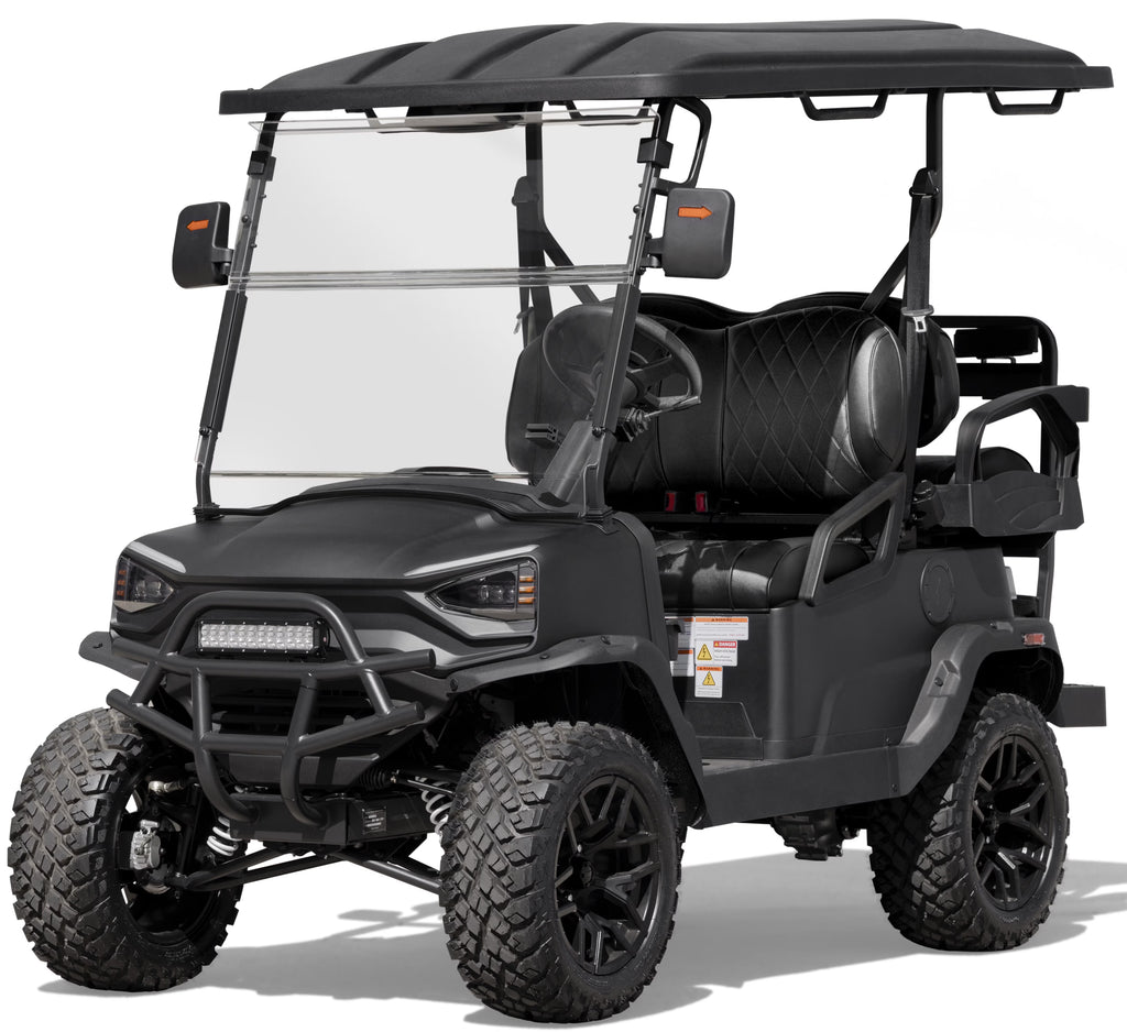 Nouveauté 2026 – Voiturette de golf utilitaire électrique Coleman Powersports CGC2 51,2 V , 4 places, vitesse maximale de 32 km/h, autonomie de 64 km, moteur de 5 kW, écran LCD et rangement arrière, à partir de 16 ans, noir mat