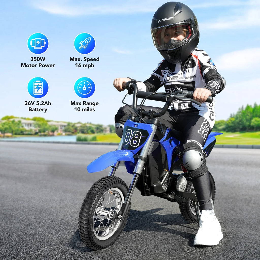 Nouveauté 2026 – Moto électrique tout-terrain pour enfants 36V, moto électrique rapide jusqu'à 25 km/h et 16 km d'autonomie, 3 modes de vitesse, poignée d'accélérateur, double suspension et freins pour enfants de 5 à 10 ans