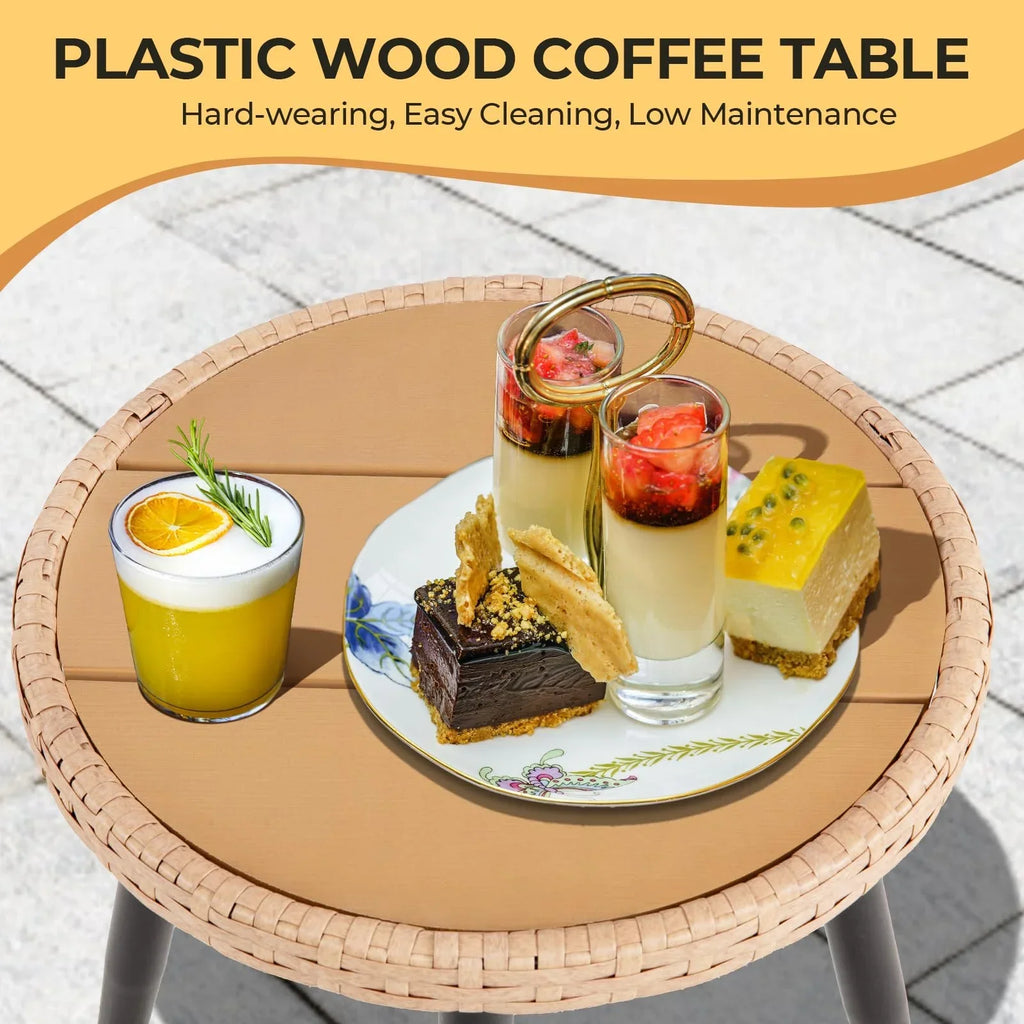 Nouveauté 2026 – Ensemble bistro de patio 3 pièces FHFO , mobilier d'extérieur en résine tressée pour balcon, appartement ou terrasse, ensemble table et chaises en rotin (2 pièces), beige