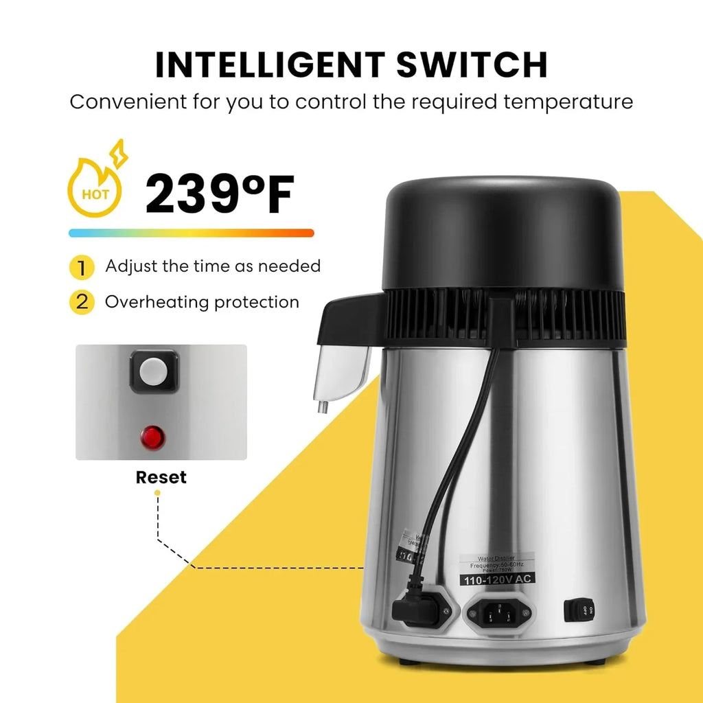 Nouveauté 2026 – Distillerie d'eau de comptoir SPECSTAR , 4 L (1,1 gallon), en acier inoxydable 304, avec filtre purificateur et interrupteur intelligent, idéale pour la maison ou le bureau