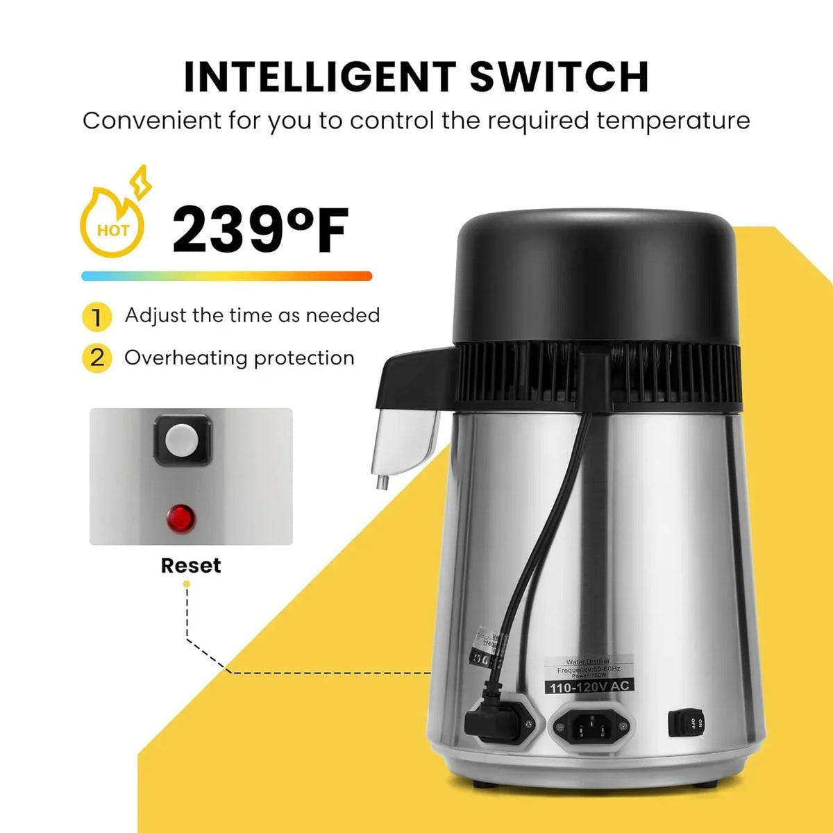 Nouveauté 2026 – Distillerie d'eau de comptoir SPECSTAR , 4 L (1,1 gallon), en acier inoxydable 304, avec filtre purificateur et interrupteur intelligent, idéale pour la maison ou le bureau